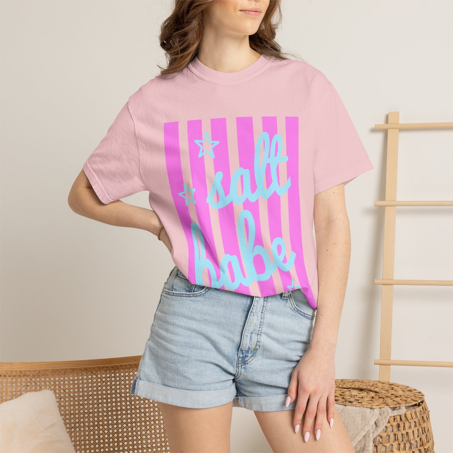 Salt Babe T-Shirt — Pastel Pink Stripe Graphic Tee