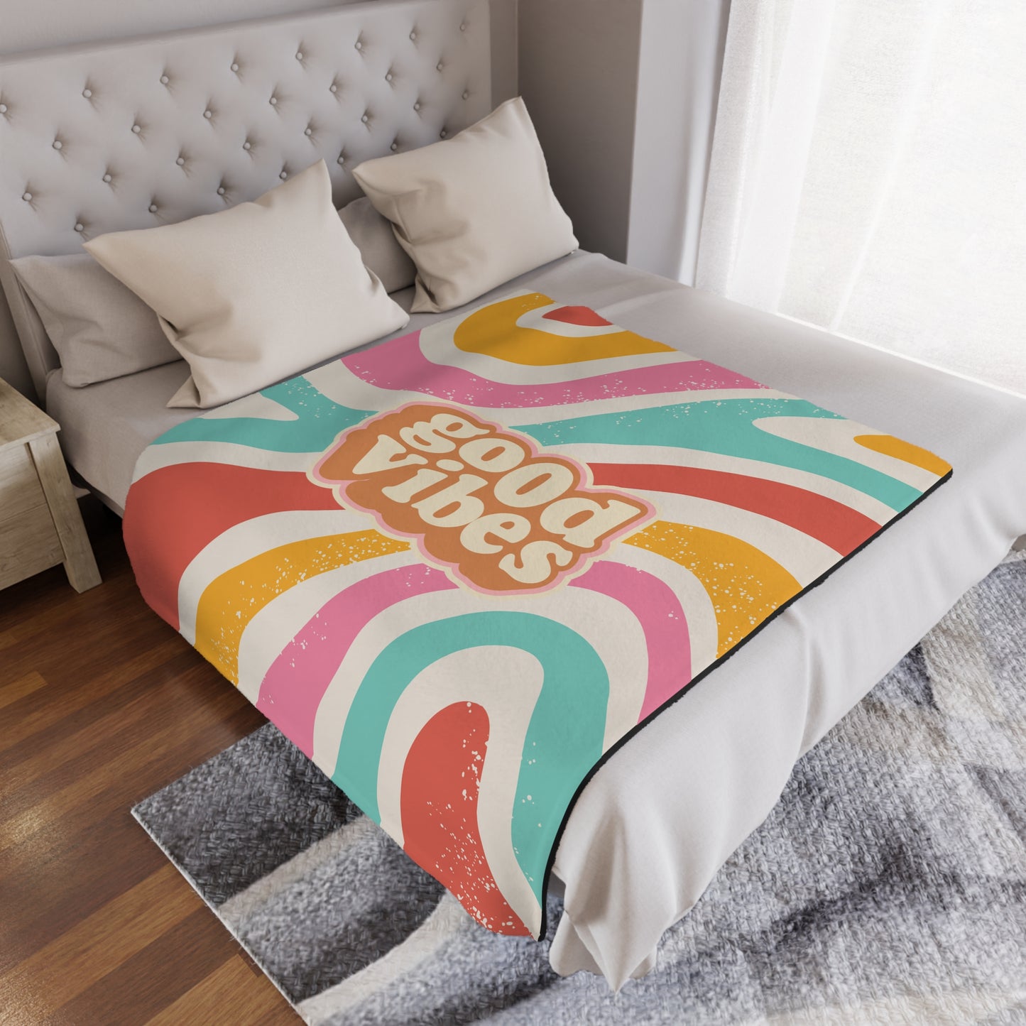Good Vibes Minky Blanket – Retro Swirl Cozy Throw