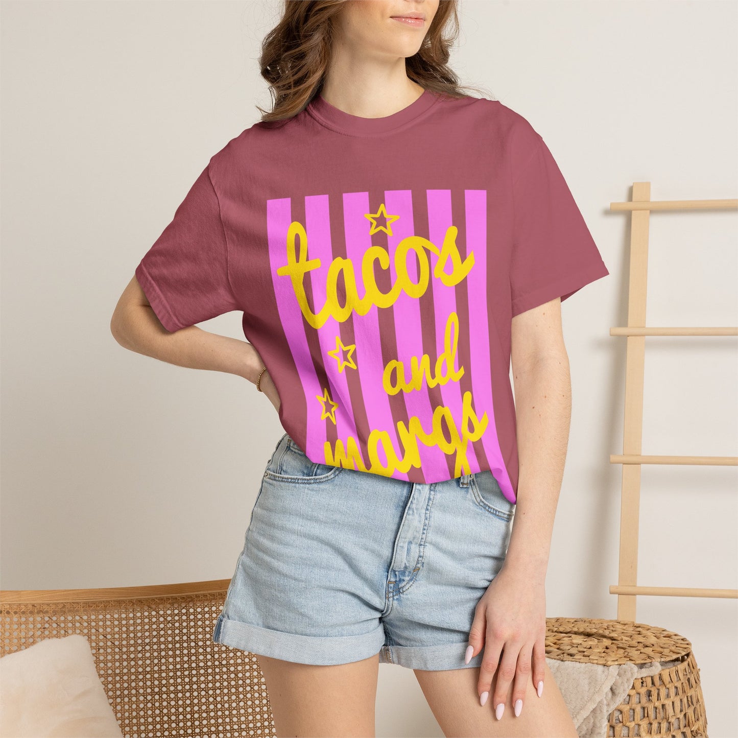 T-Shirt — "tacos and margs" Pink Stripe Graphic Tee