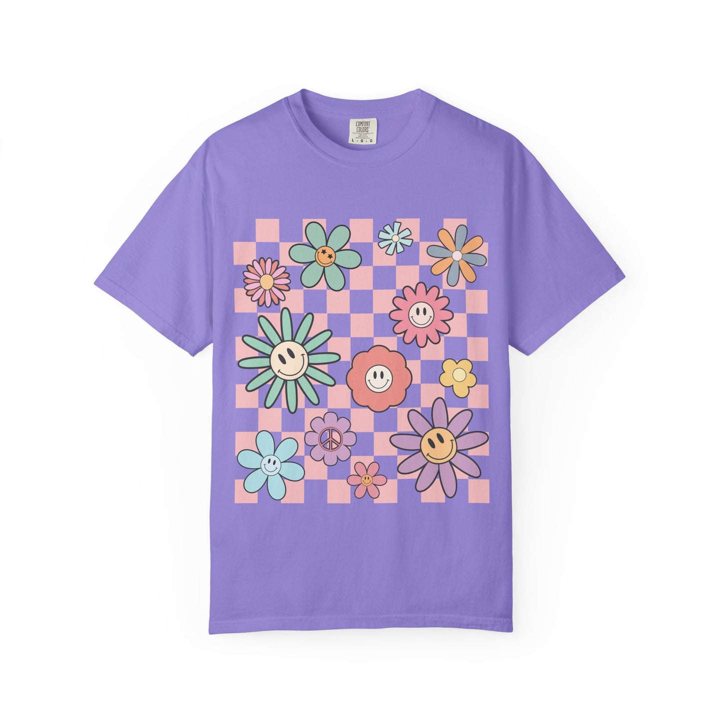 Smiley Flower Checkerboard T-Shirt