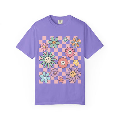Smiley Flower Checkerboard T-Shirt