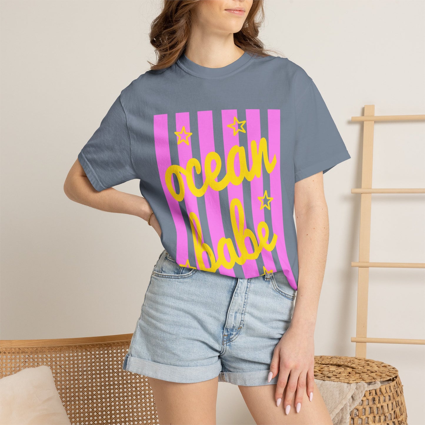 Ocean Babe Graphic T-Shirt — Pink Stripe Beach Tee