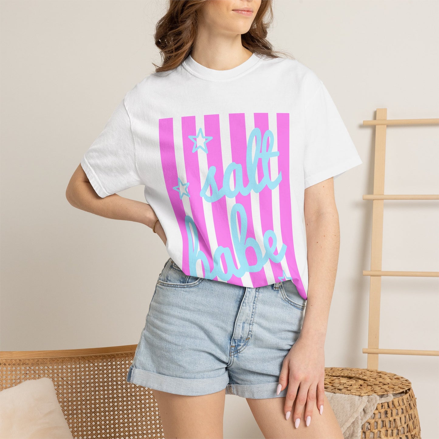 Salt Babe T-Shirt — Pastel Pink Stripe Graphic Tee