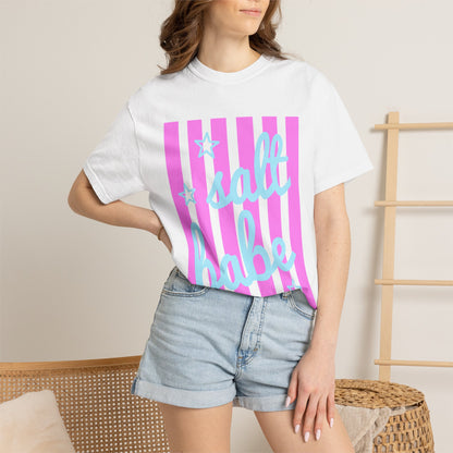Salt Babe T-Shirt — Pastel Pink Stripe Graphic Tee