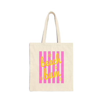 Beach Bum Tote Bag – Pink Striped Cotton Canvas Beach Tote