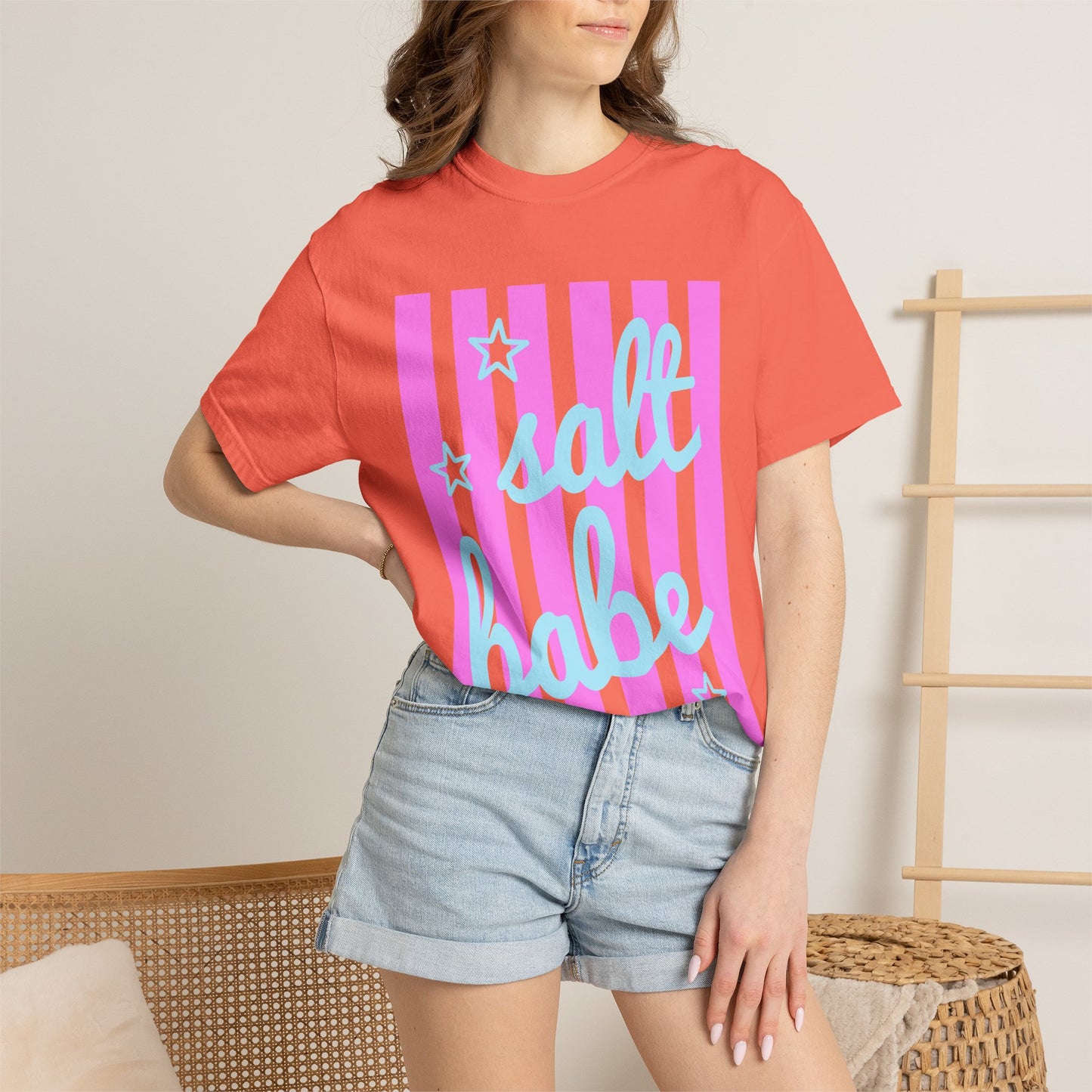 Salt Babe T-Shirt — Pastel Pink Stripe Graphic Tee