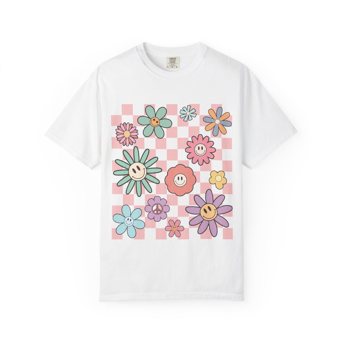 Smiley Flower Checkerboard T-Shirt