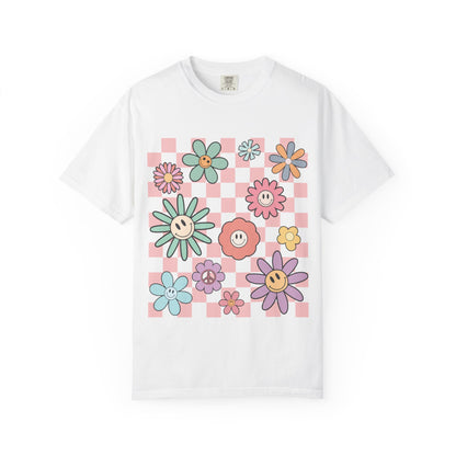 Smiley Flower Checkerboard T-Shirt