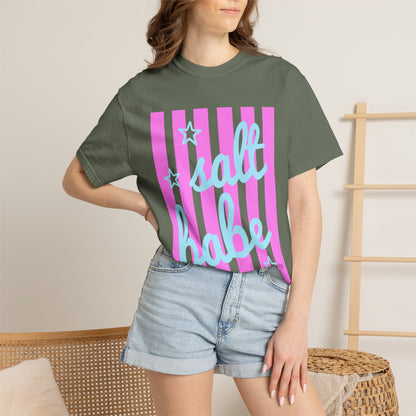 Salt Babe T-Shirt — Pastel Pink Stripe Graphic Tee