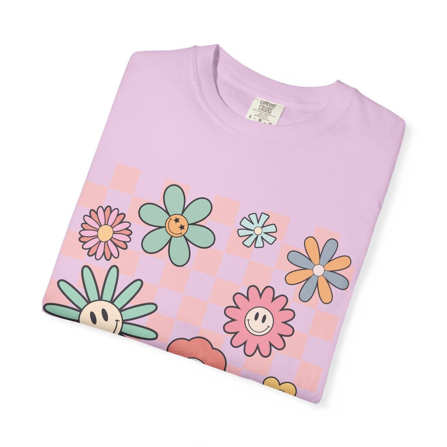 Smiley Flower Checkerboard T-Shirt