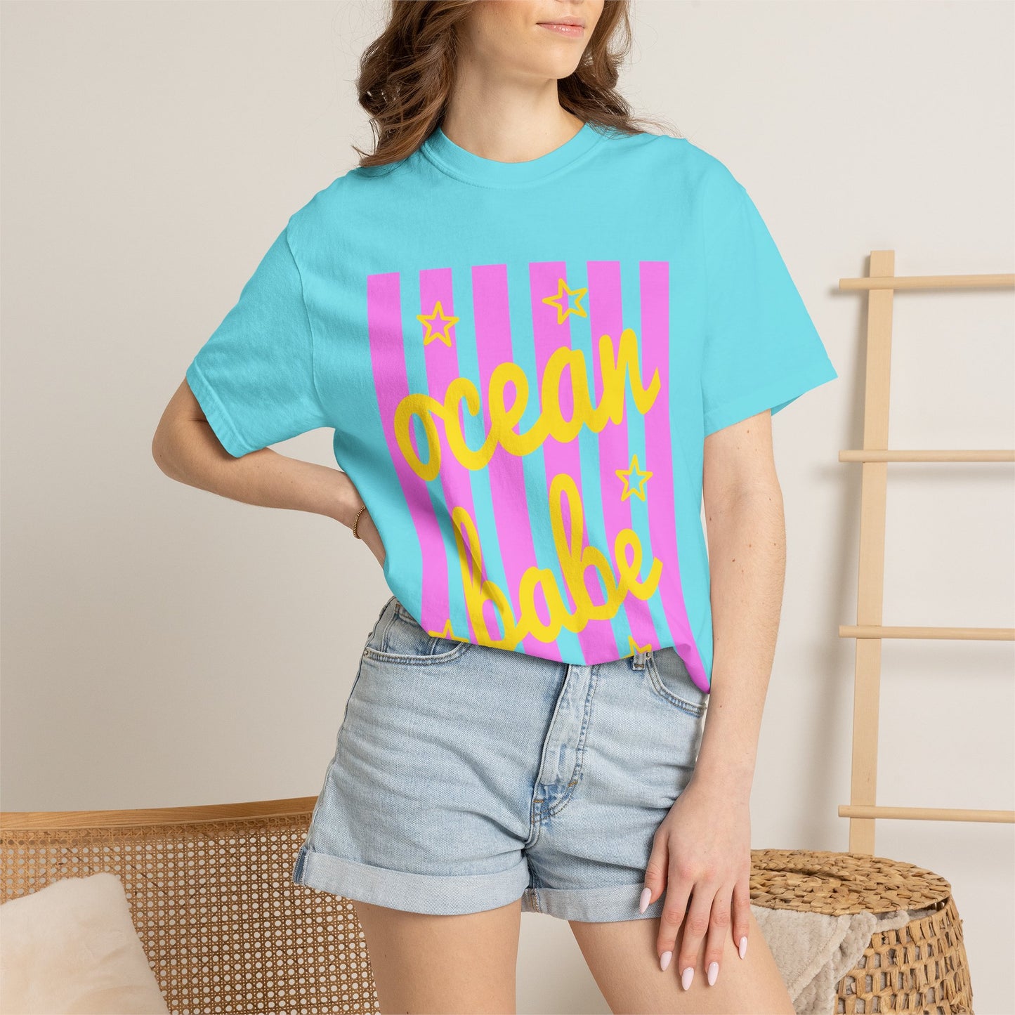 Ocean Babe Graphic T-Shirt — Pink Stripe Beach Tee