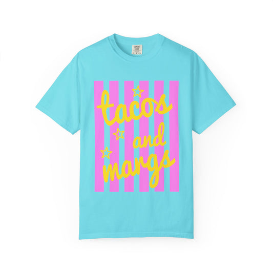 T-Shirt — "tacos and margs" Pink Stripe Graphic Tee