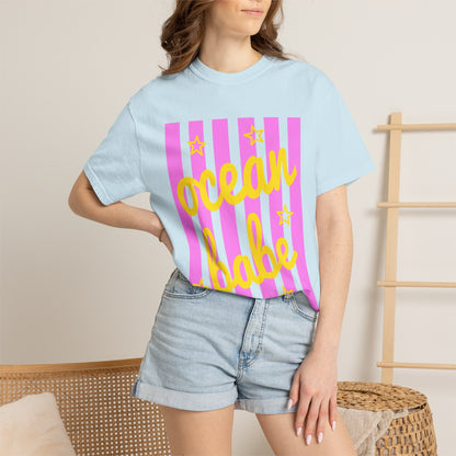 Ocean Babe Graphic T-Shirt — Pink Stripe Beach Tee