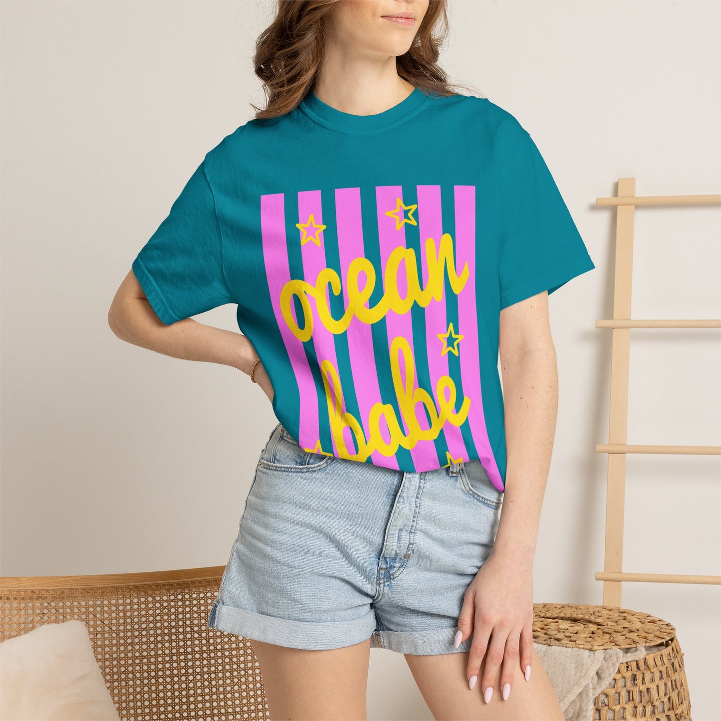 Ocean Babe Graphic T-Shirt — Pink Stripe Beach Tee