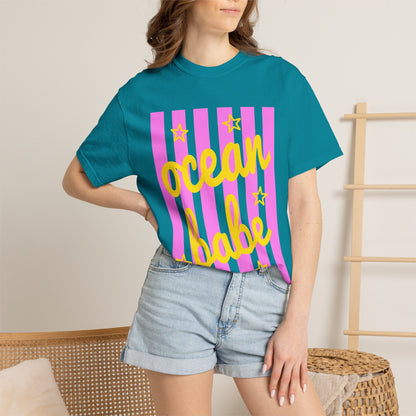 Ocean Babe Graphic T-Shirt — Pink Stripe Beach Tee