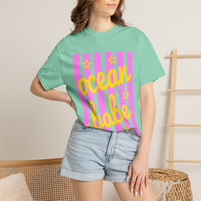 Ocean Babe Graphic T-Shirt — Pink Stripe Beach Tee