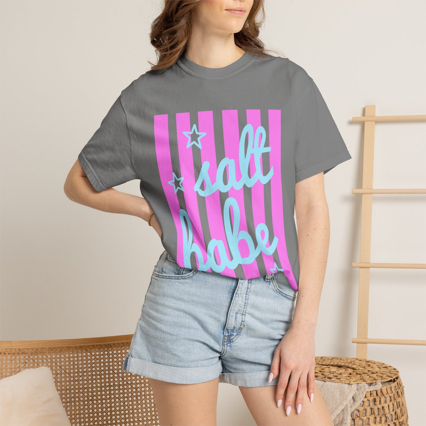 Salt Babe T-Shirt — Pastel Pink Stripe Graphic Tee