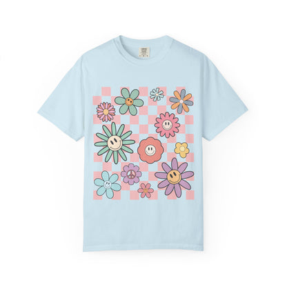 Smiley Flower Checkerboard T-Shirt