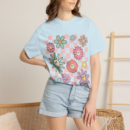 Smiley Flower Checkerboard T-Shirt