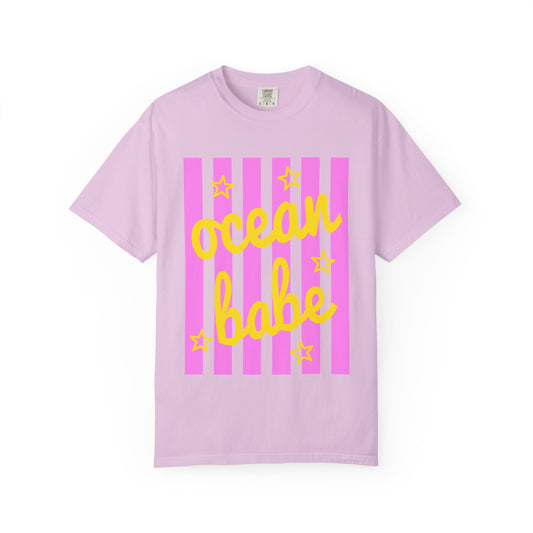 Ocean Babe Graphic T-Shirt — Pink Stripe Beach Tee