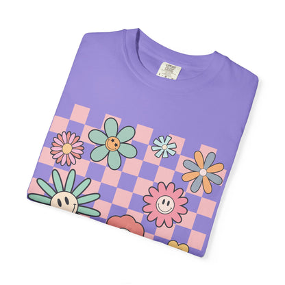 Smiley Flower Checkerboard T-Shirt