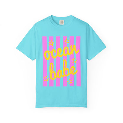 Ocean Babe Graphic T-Shirt — Pink Stripe Beach Tee