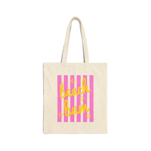 Beach Bum Tote Bag – Pink Striped Cotton Canvas Beach Tote