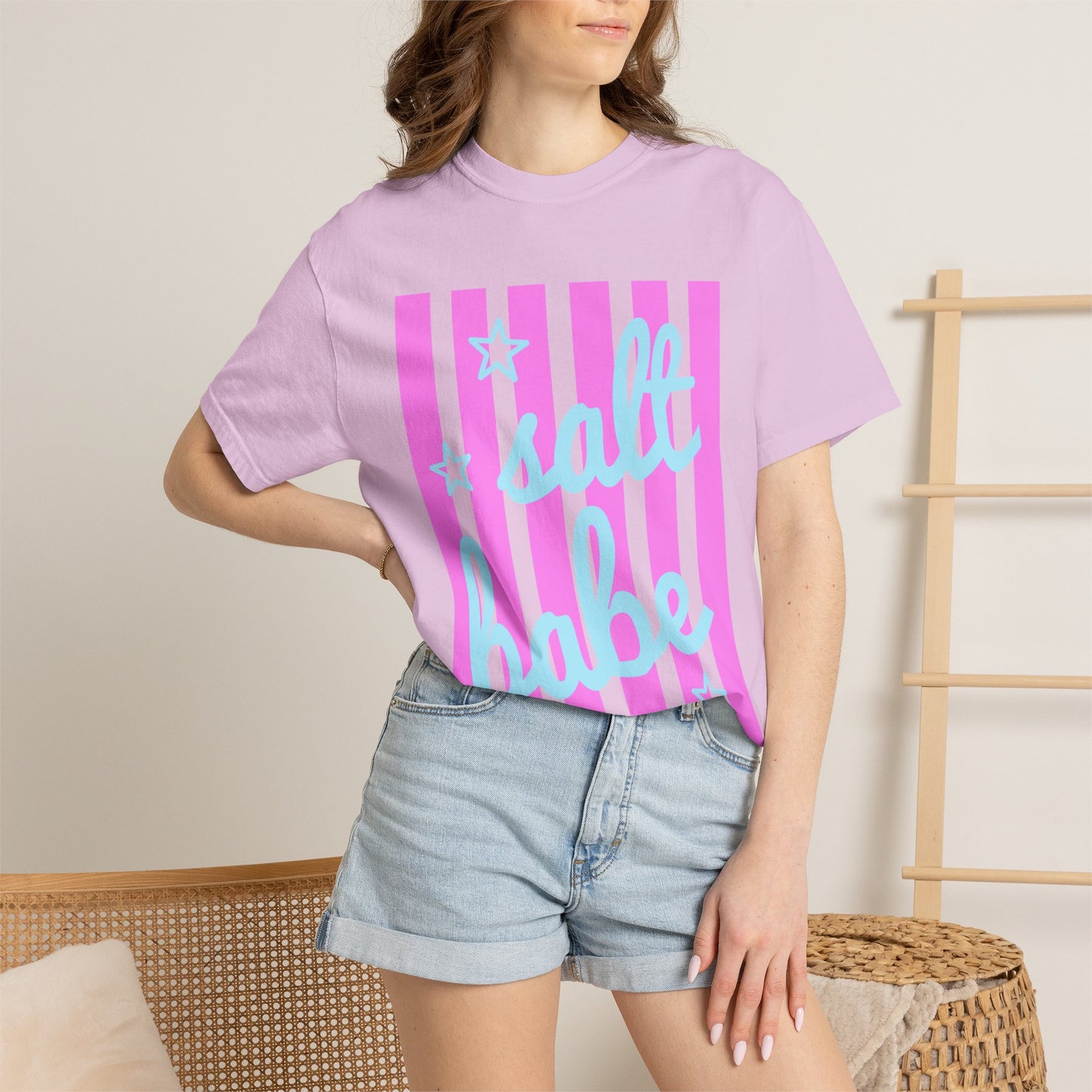 Salt Babe T-Shirt — Pastel Pink Stripe Graphic Tee