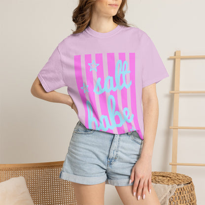 Salt Babe T-Shirt — Pastel Pink Stripe Graphic Tee
