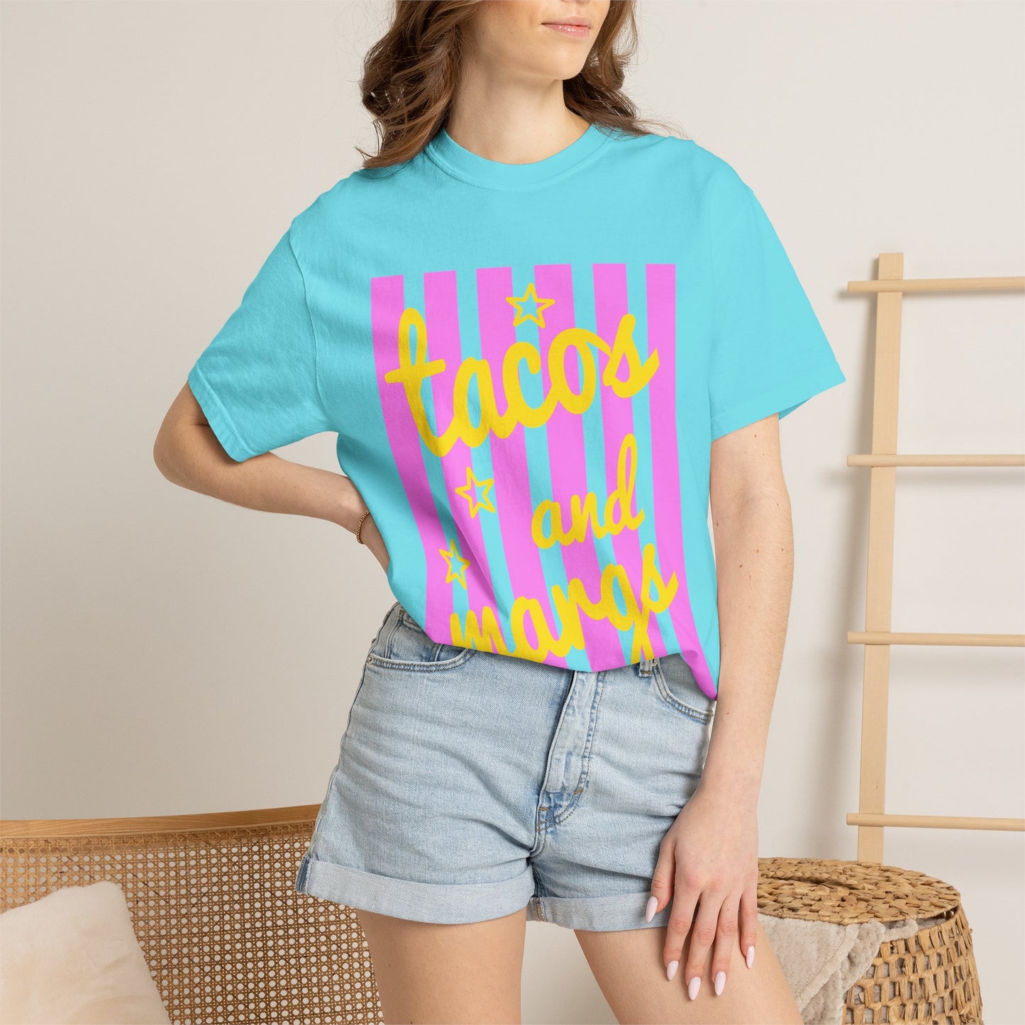 T-Shirt — "tacos and margs" Pink Stripe Graphic Tee