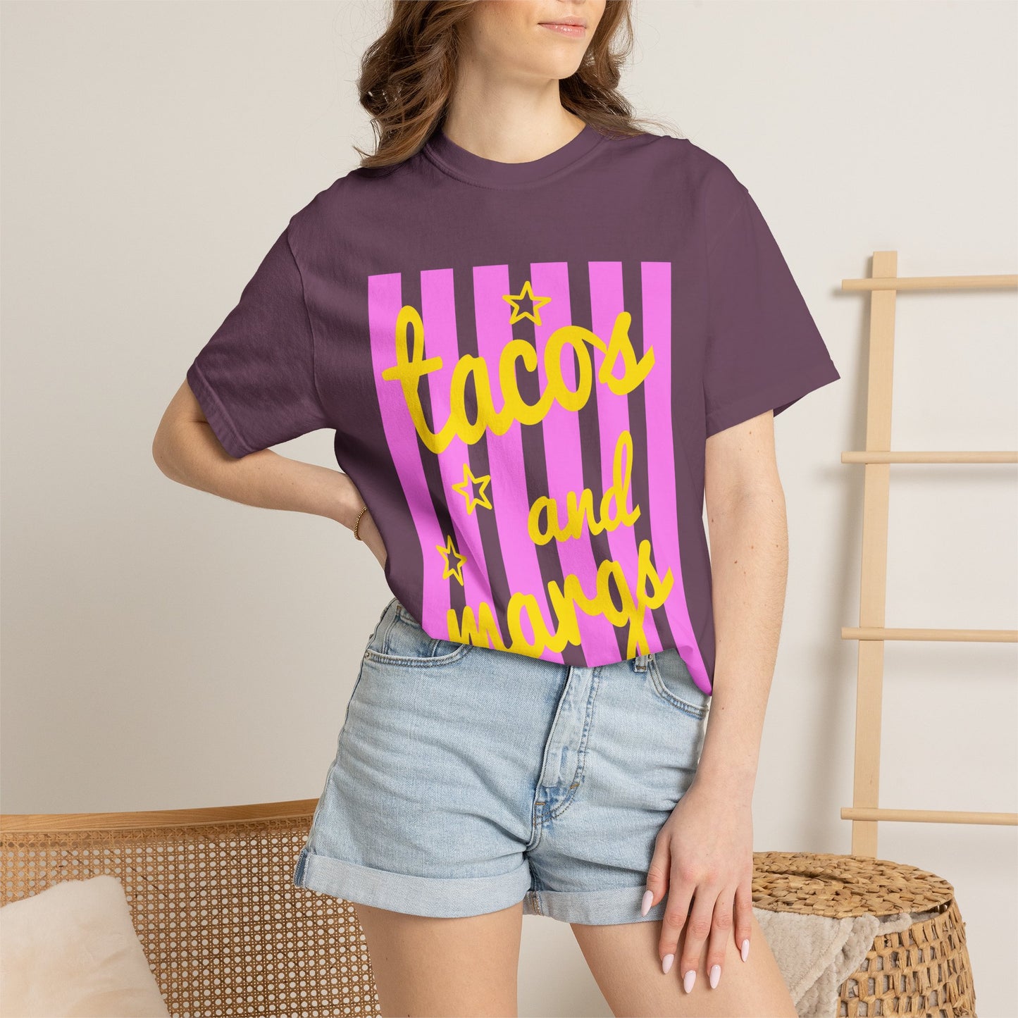 T-Shirt — "tacos and margs" Pink Stripe Graphic Tee