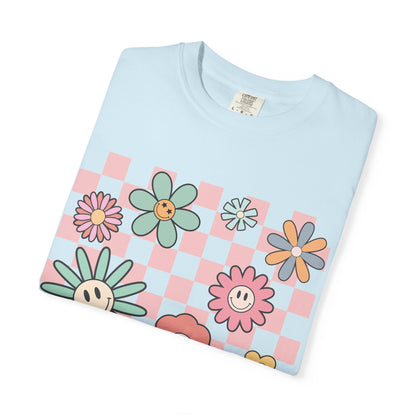 Smiley Flower Checkerboard T-Shirt