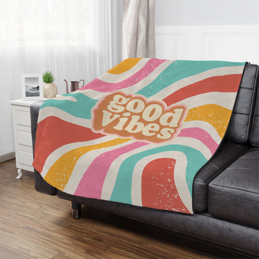 Good Vibes Minky Blanket – Retro Swirl Cozy Throw