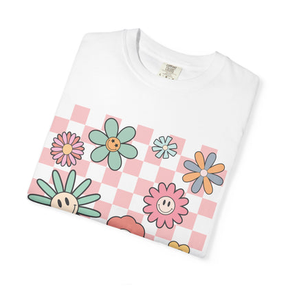 Smiley Flower Checkerboard T-Shirt