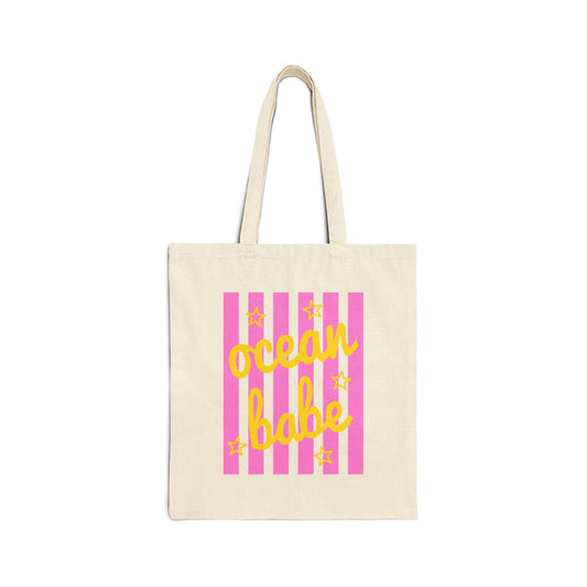 Ocean Babe Canvas Tote Bag – Pink Stripe Beach Shopper