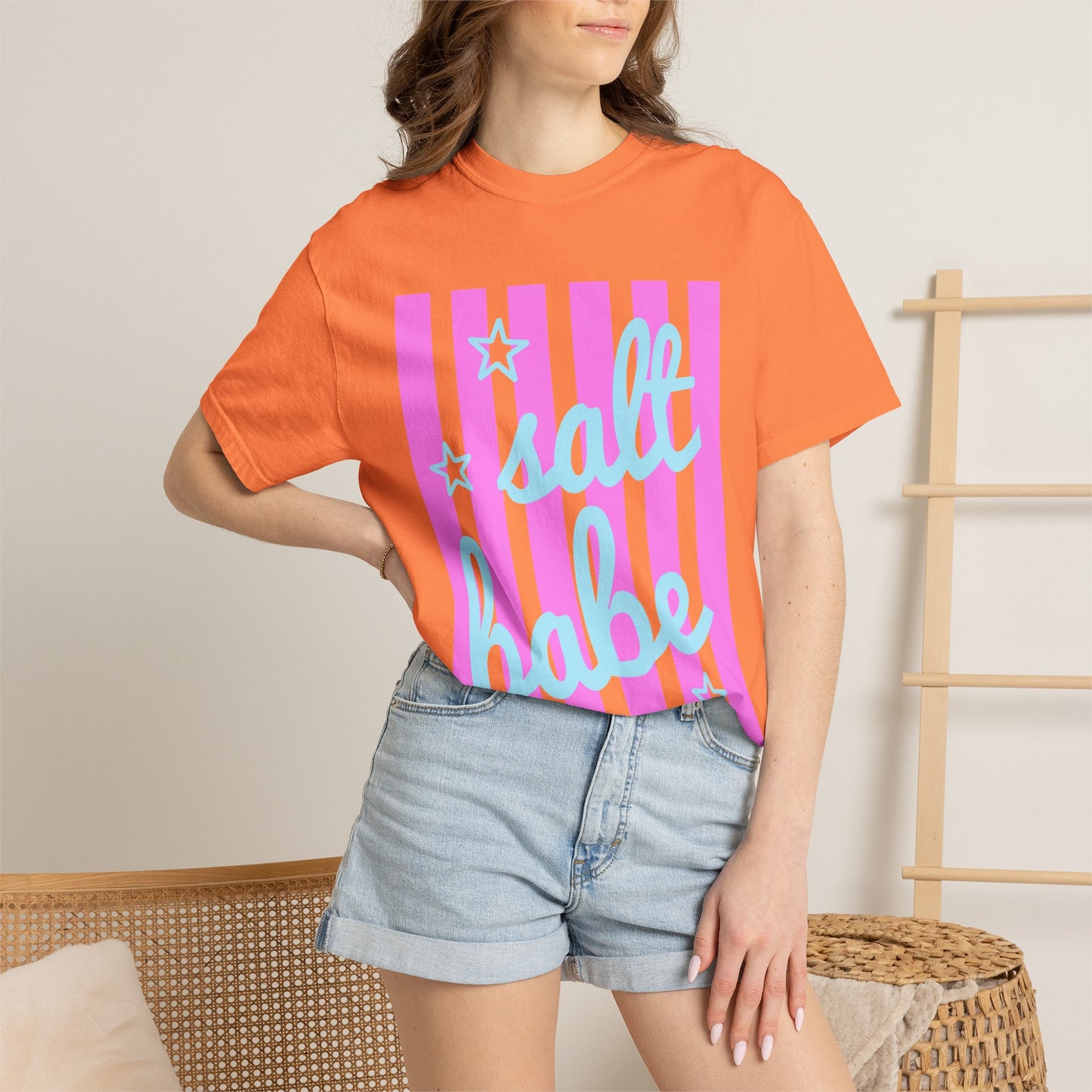 Salt Babe T-Shirt — Pastel Pink Stripe Graphic Tee