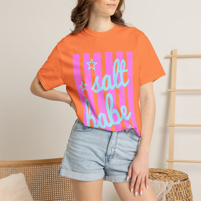 Salt Babe T-Shirt — Pastel Pink Stripe Graphic Tee