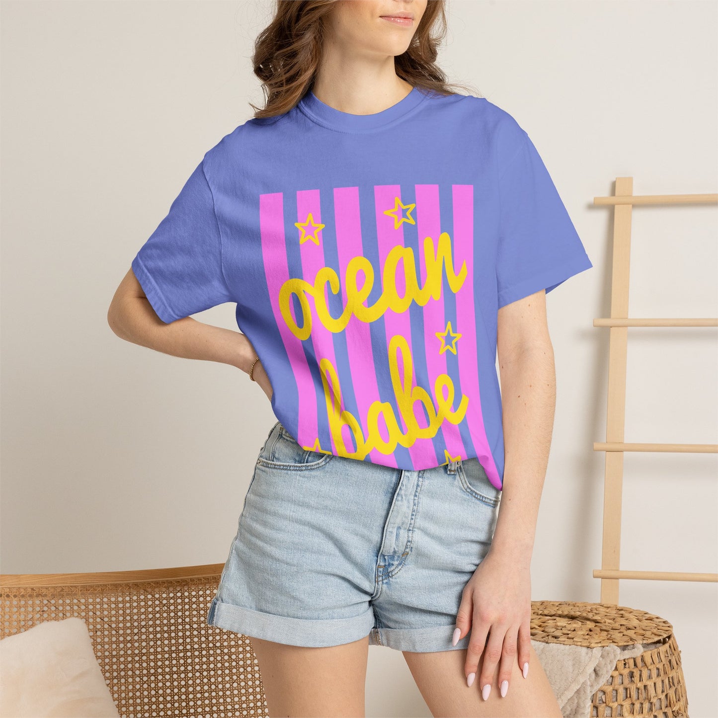 Ocean Babe Graphic T-Shirt — Pink Stripe Beach Tee