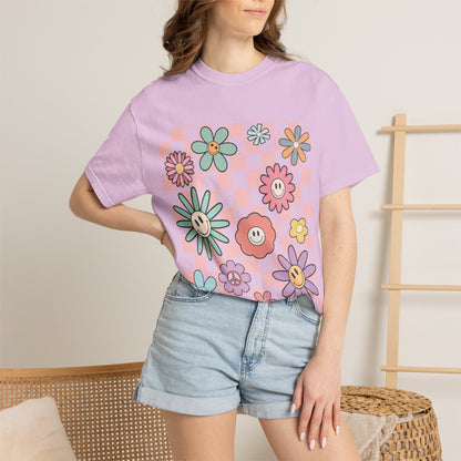 Smiley Flower Checkerboard T-Shirt