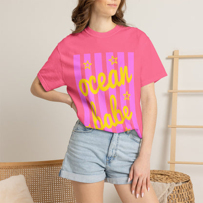 Ocean Babe Graphic T-Shirt — Pink Stripe Beach Tee