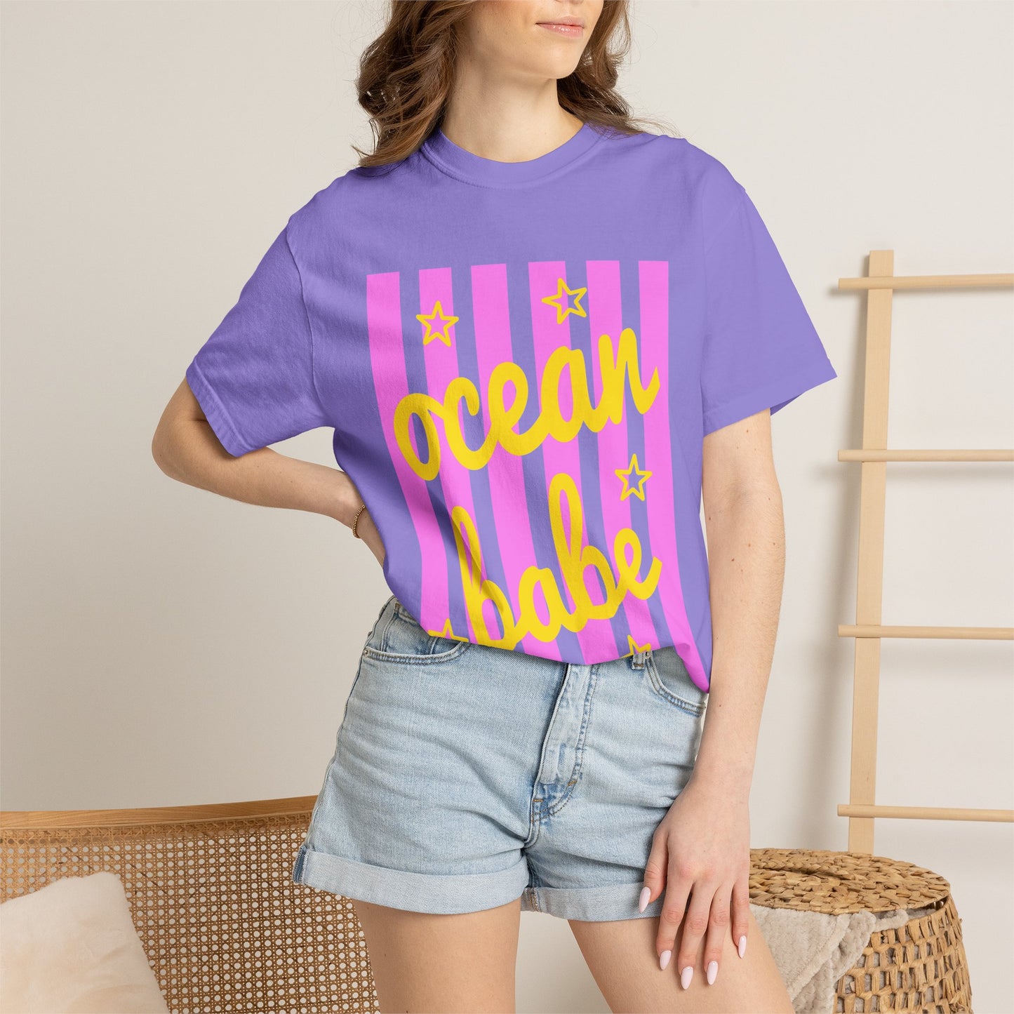 Ocean Babe Graphic T-Shirt — Pink Stripe Beach Tee