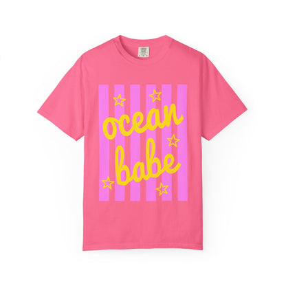 Ocean Babe Graphic T-Shirt — Pink Stripe Beach Tee