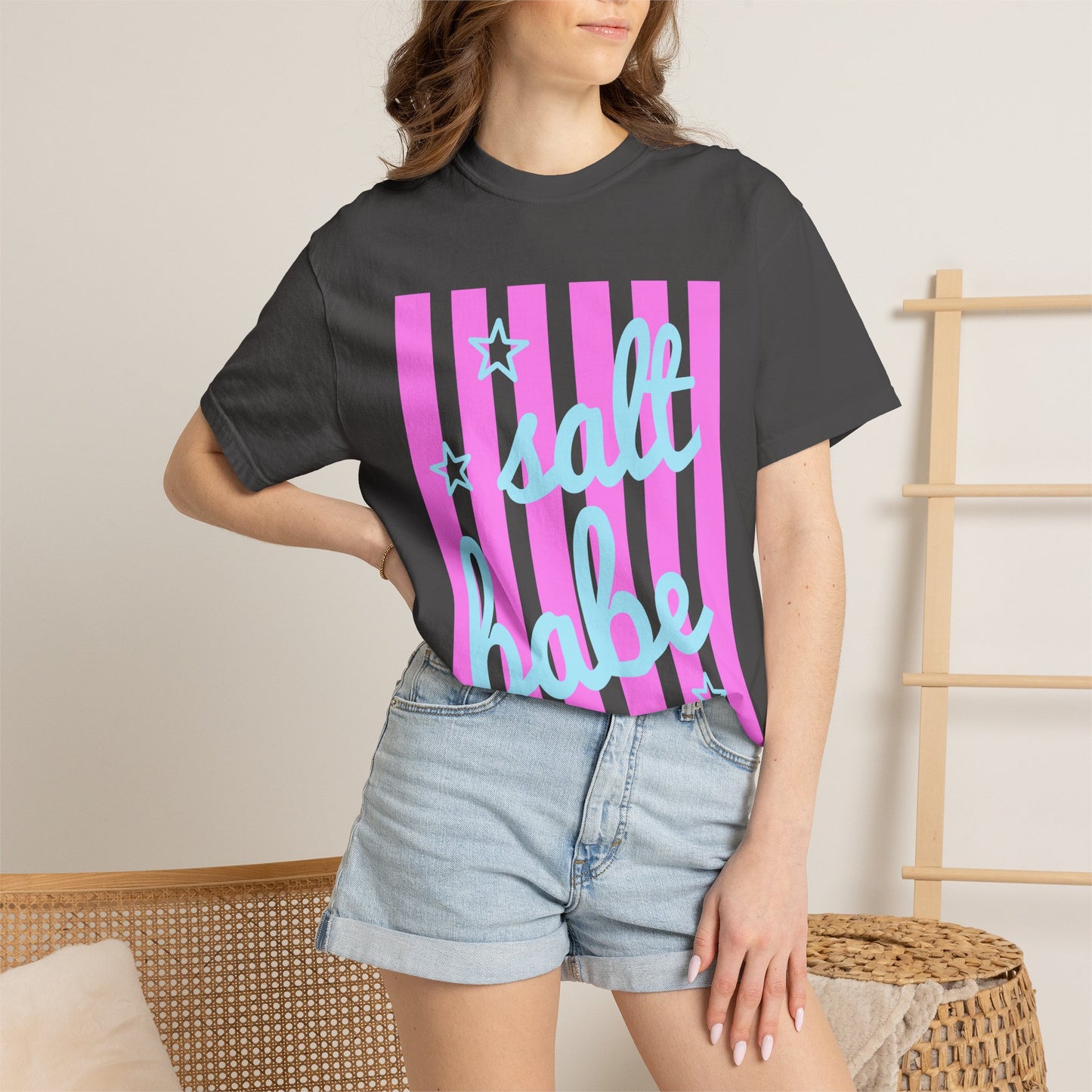 Salt Babe T-Shirt — Pastel Pink Stripe Graphic Tee