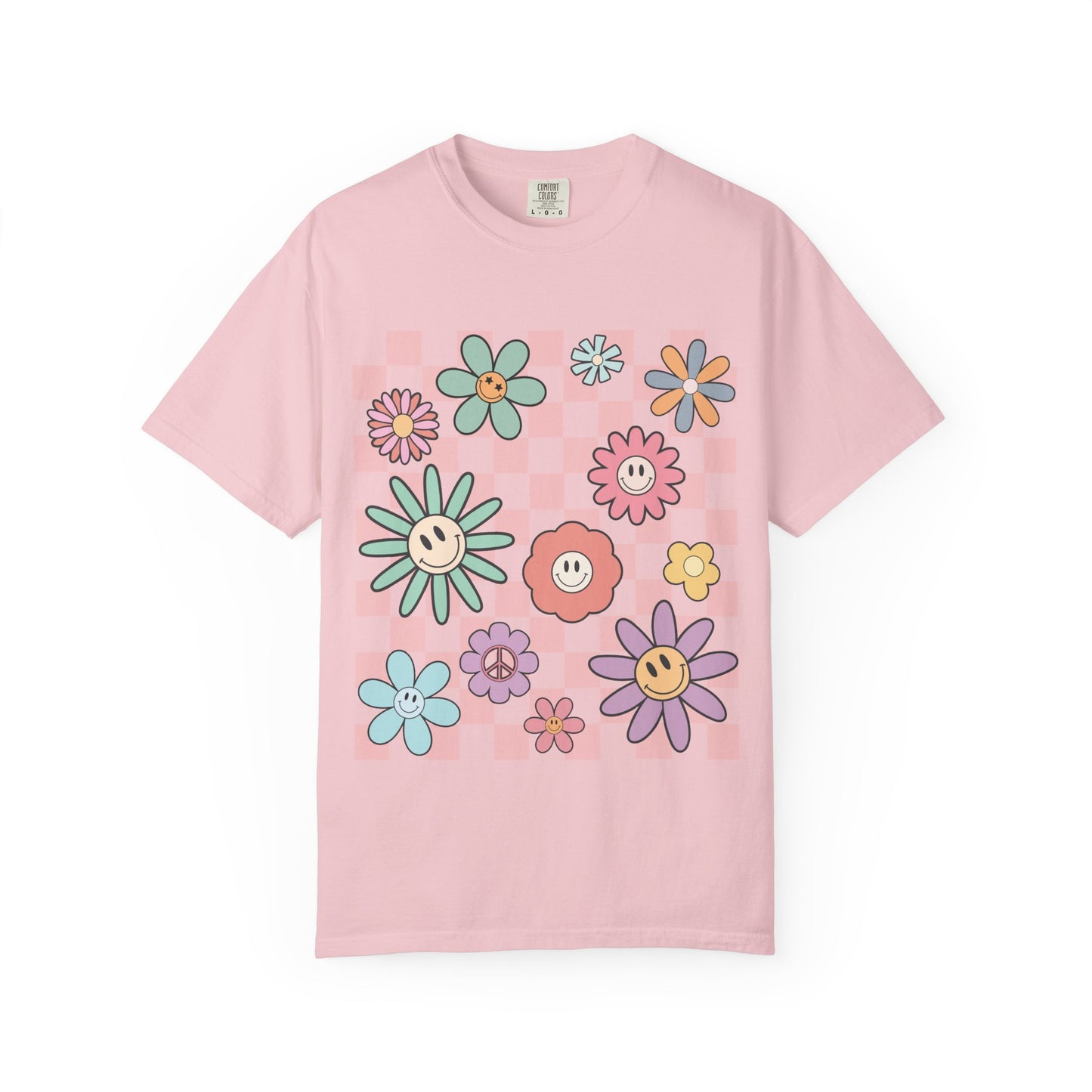 Smiley Flower Checkerboard T-Shirt