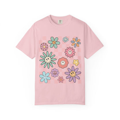 Smiley Flower Checkerboard T-Shirt