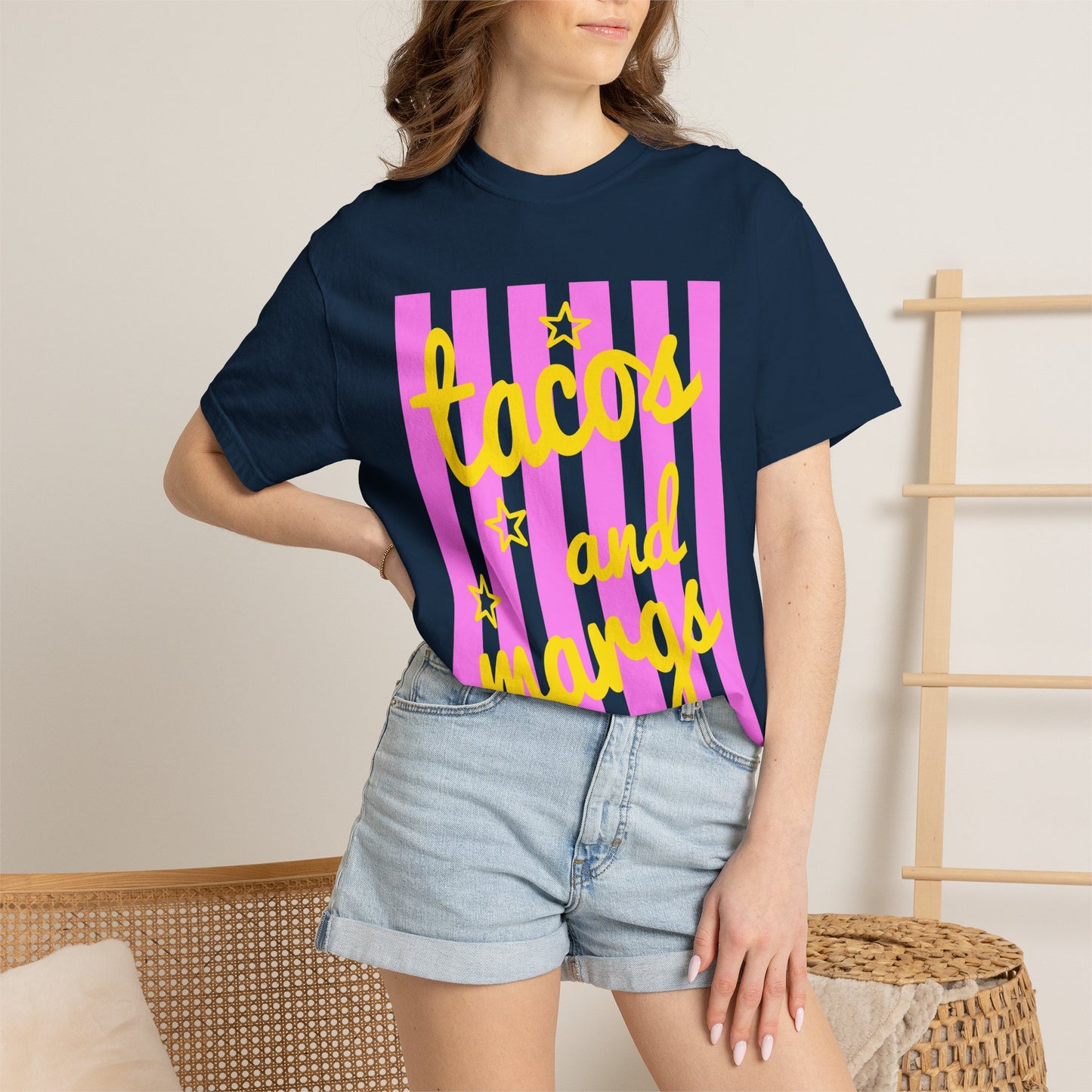 T-Shirt — "tacos and margs" Pink Stripe Graphic Tee