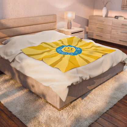 Happy Thoughts Velveteen Plush Blanket — Sunshine Smiley Throw for Kids & Positive Vibes