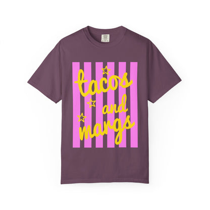 T-Shirt — "tacos and margs" Pink Stripe Graphic Tee