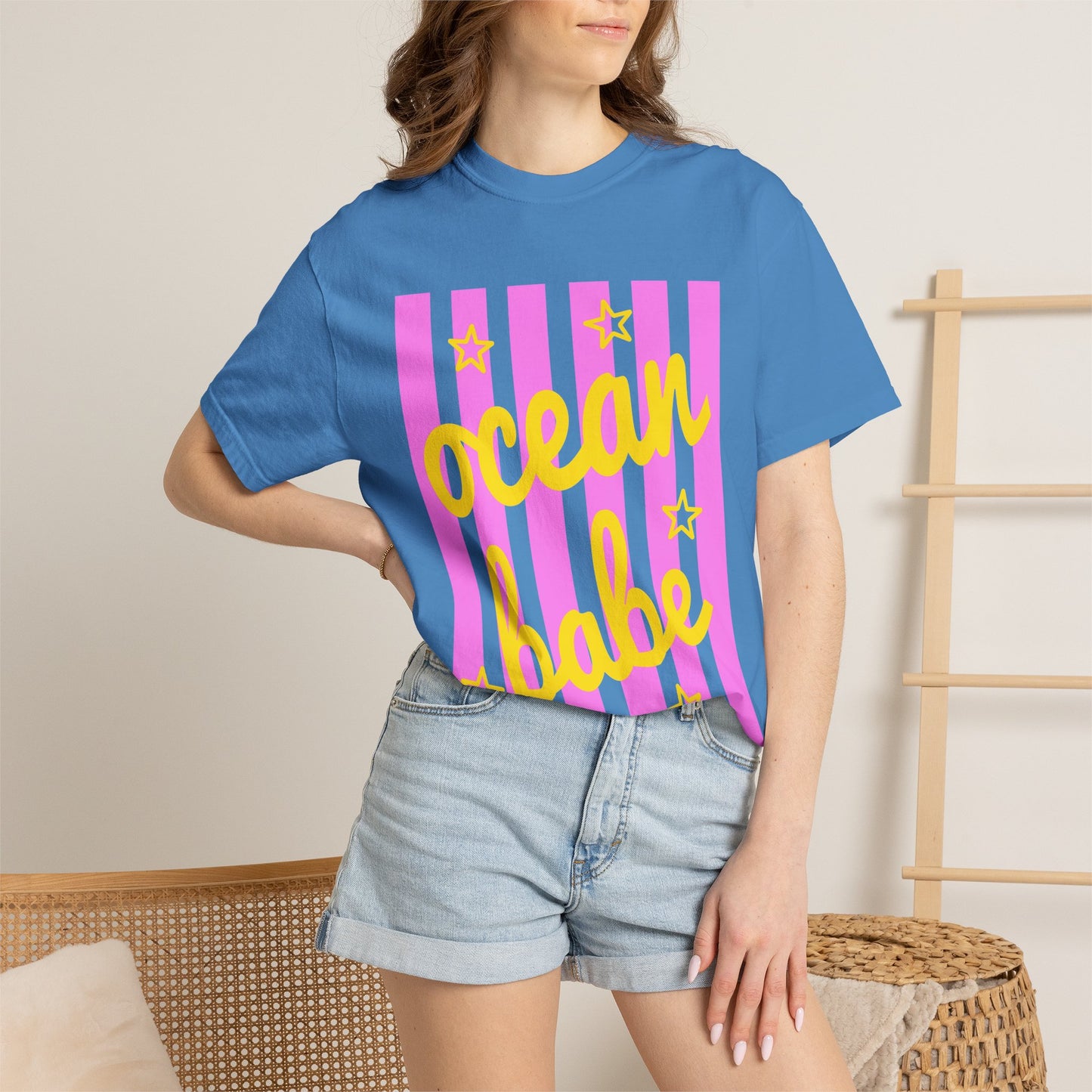 Ocean Babe Graphic T-Shirt — Pink Stripe Beach Tee