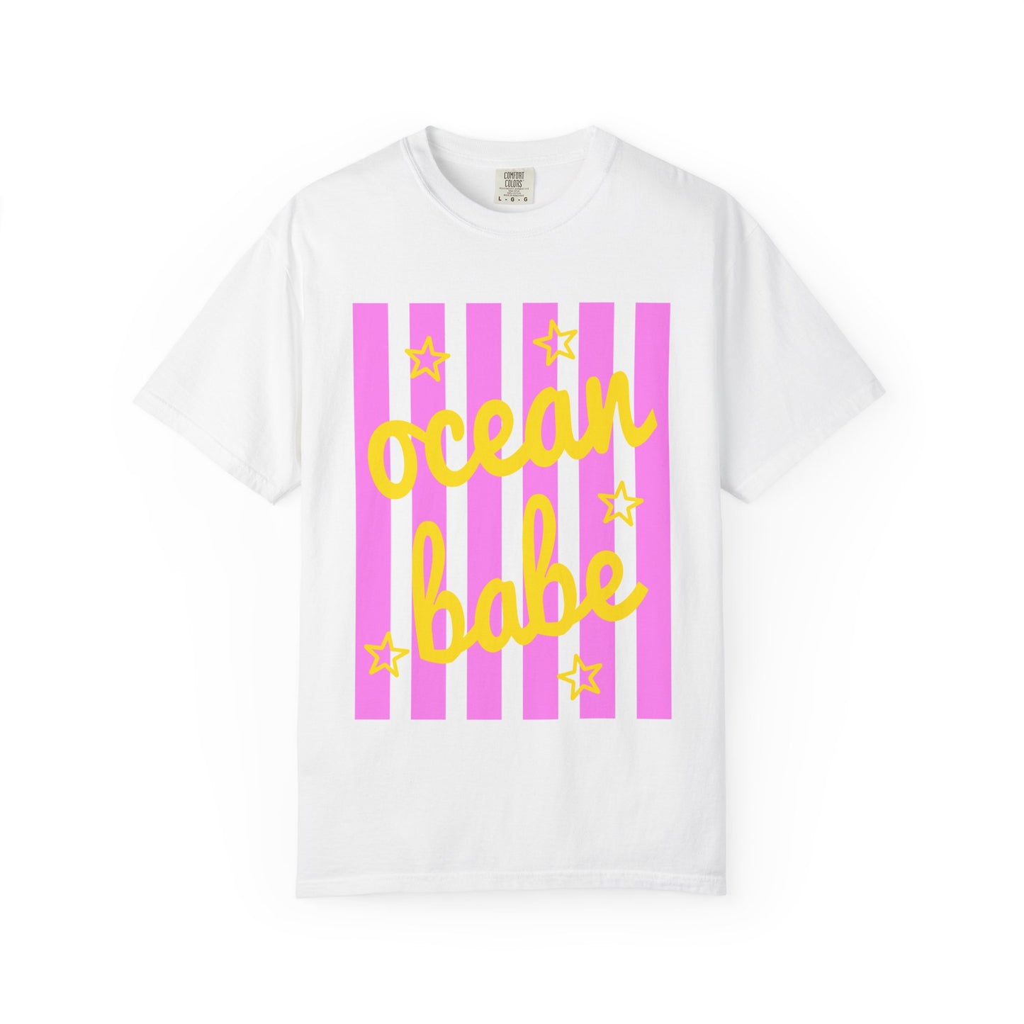 Ocean Babe Graphic T-Shirt — Pink Stripe Beach Tee